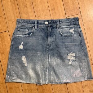 Zara Blue Distressed Mini Skirt
